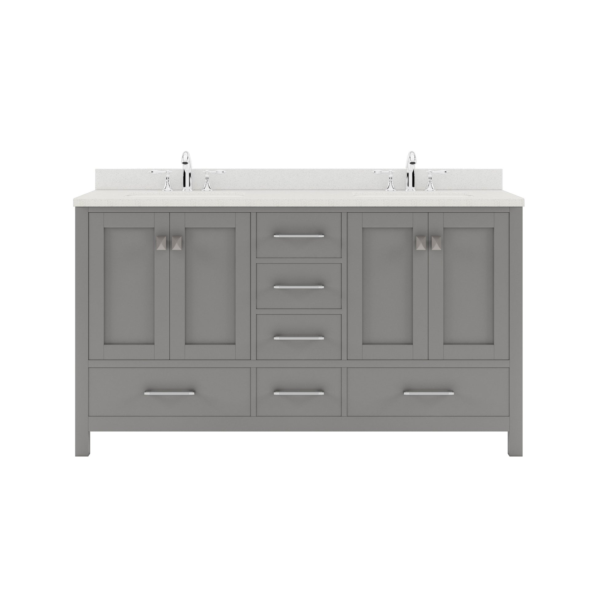 GD-50060-DWQRO-CG Cashmere Gray Caroline Avenue 60" Double Bath Vanity Set with Dazzle White Quartz Top & Oval Double Centered Basin