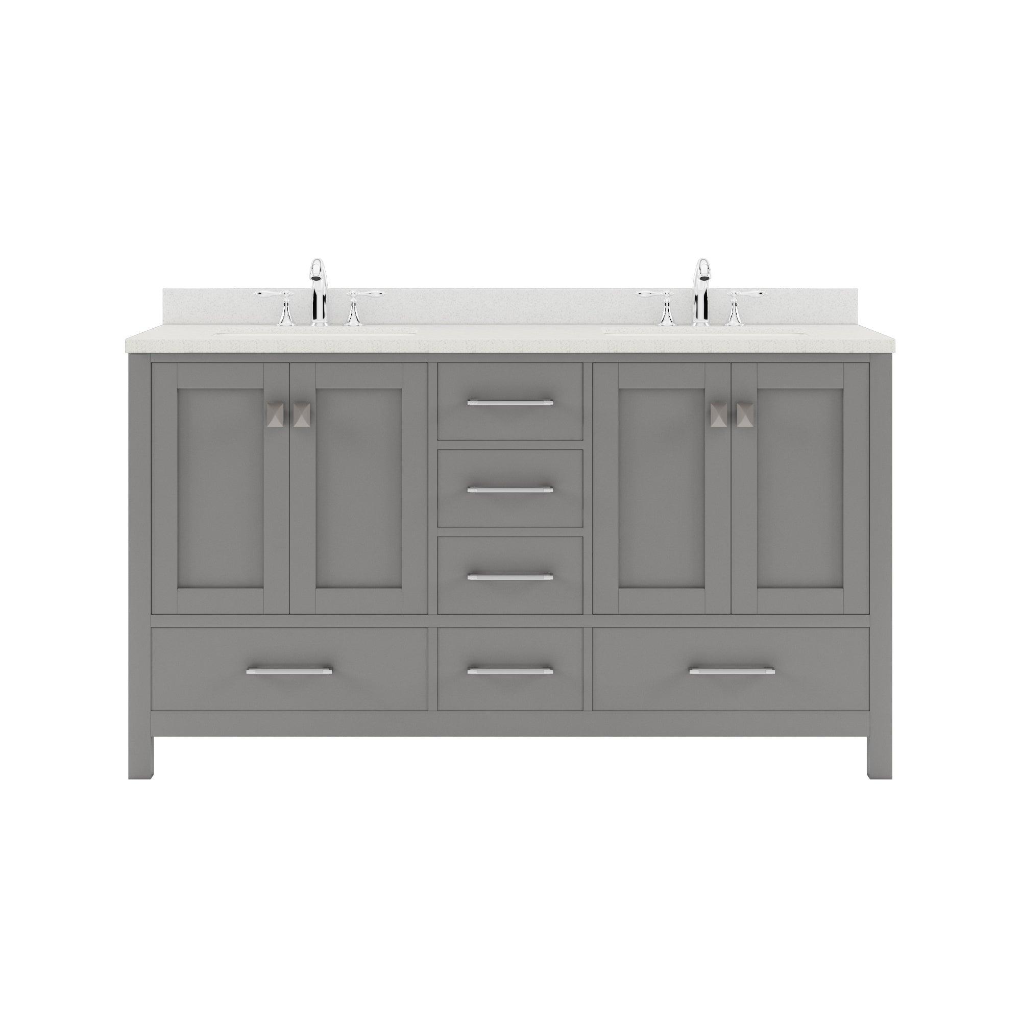 GD-50060-DWQRO-CG Cashmere Gray Caroline Avenue 60" Double Bath Vanity Set with Dazzle White Quartz Top & Oval Double Centered Basin