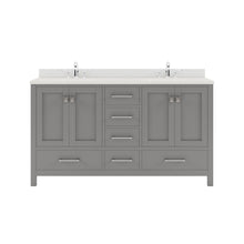 Load image into Gallery viewer, GD-50060-DWQRO-CG Cashmere Gray Caroline Avenue 60&quot; Double Bath Vanity Set with Dazzle White Quartz Top &amp; Oval Double Centered Basin