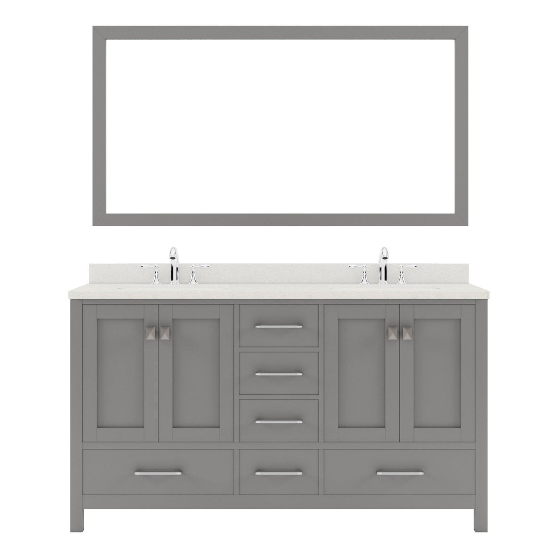 GD-50060-DWQRO-CG Cashmere Gray Caroline Avenue 60" Double Bath Vanity Set with Dazzle White Quartz Top & Oval Double Centered Basin, Mirror