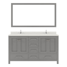Load image into Gallery viewer, GD-50060-DWQRO-CG Cashmere Gray Caroline Avenue 60&quot; Double Bath Vanity Set with Dazzle White Quartz Top &amp; Oval Double Centered Basin, Mirror