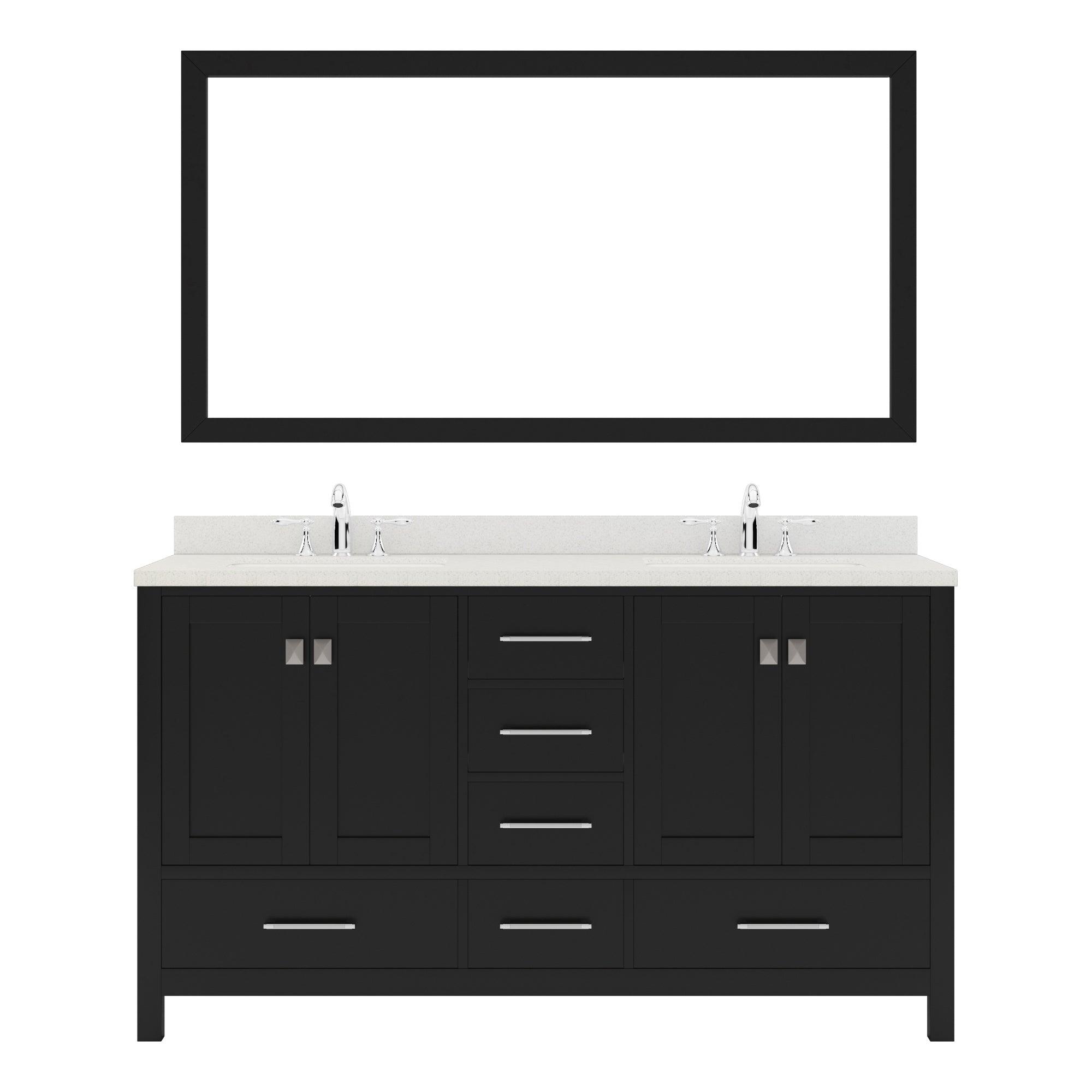 GD-50060-DWQRO-ES Espresso Gray Caroline Avenue 60" Double Bath Vanity Set with Dazzle White Quartz Top & Oval Double Centered Basin, Mirror