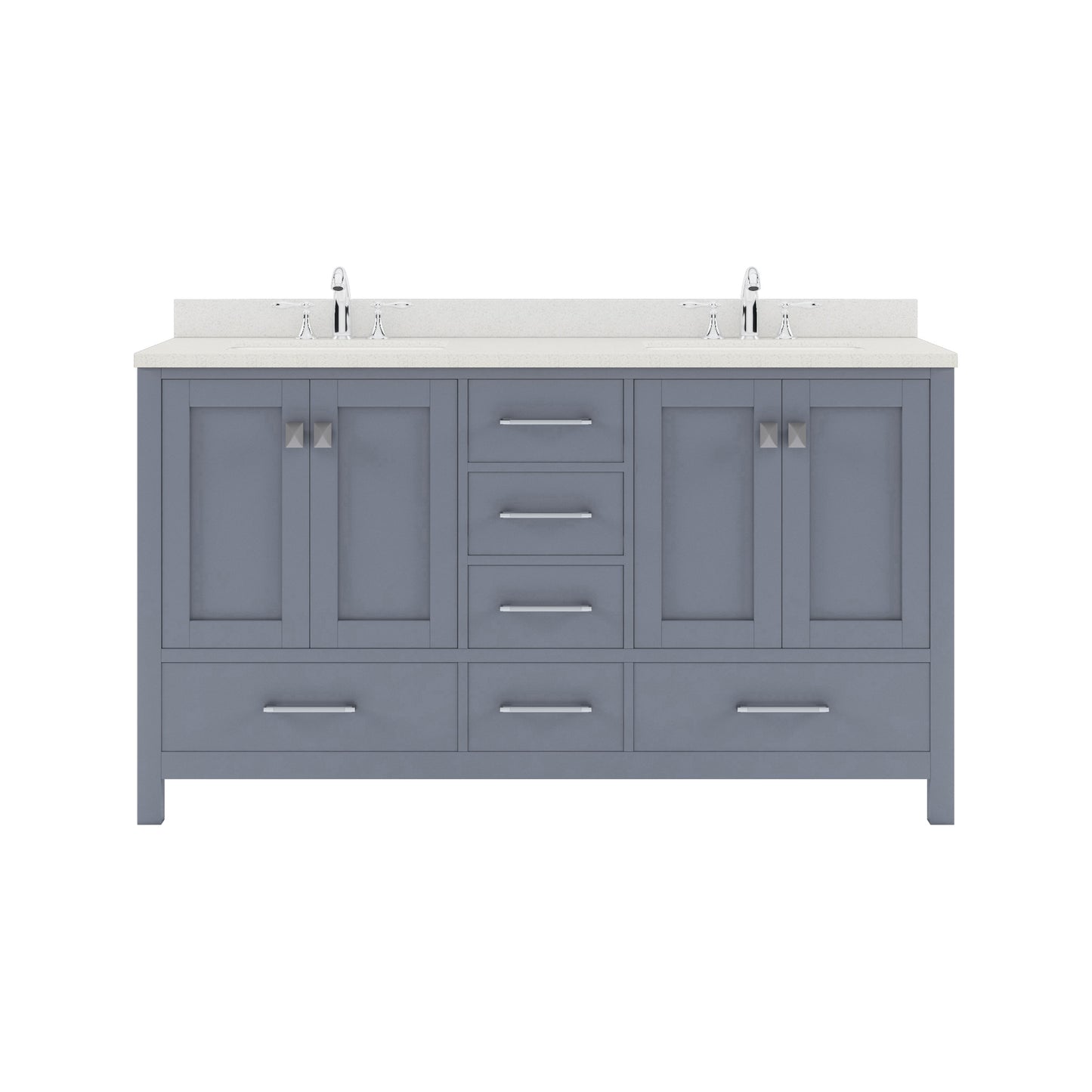 GD-50060-DWQRO-GR Gray Caroline Avenue 60" Double Bath Vanity Set with Dazzle White Quartz Top & Oval Double Centered Basin