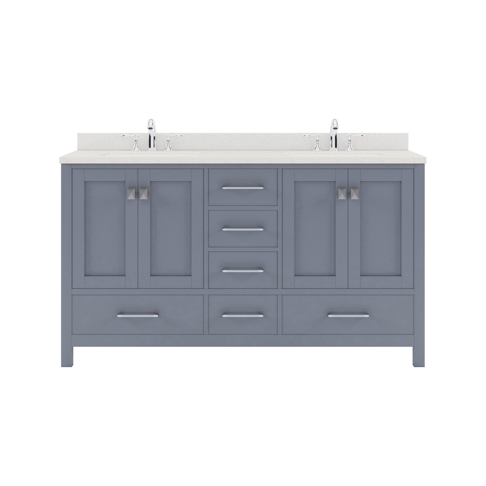 GD-50060-DWQRO-GR Gray Caroline Avenue 60" Double Bath Vanity Set with Dazzle White Quartz Top & Oval Double Centered Basin