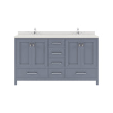 Load image into Gallery viewer, GD-50060-DWQRO-GR Gray Caroline Avenue 60&quot; Double Bath Vanity Set with Dazzle White Quartz Top &amp; Oval Double Centered Basin