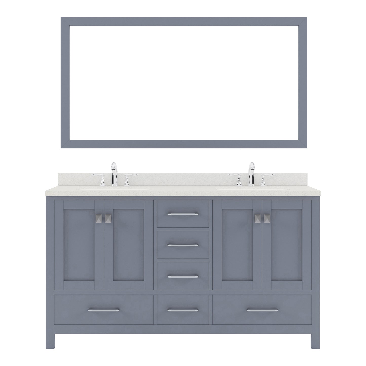 GD-50060-DWQRO-GR Gray Caroline Avenue 60" Double Bath Vanity Set with Dazzle White Quartz Top & Oval Double Centered Basin, Mirror