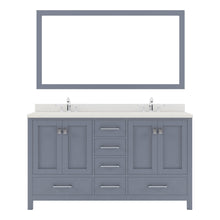 Load image into Gallery viewer, GD-50060-DWQRO-GR Gray Caroline Avenue 60&quot; Double Bath Vanity Set with Dazzle White Quartz Top &amp; Oval Double Centered Basin, Mirror