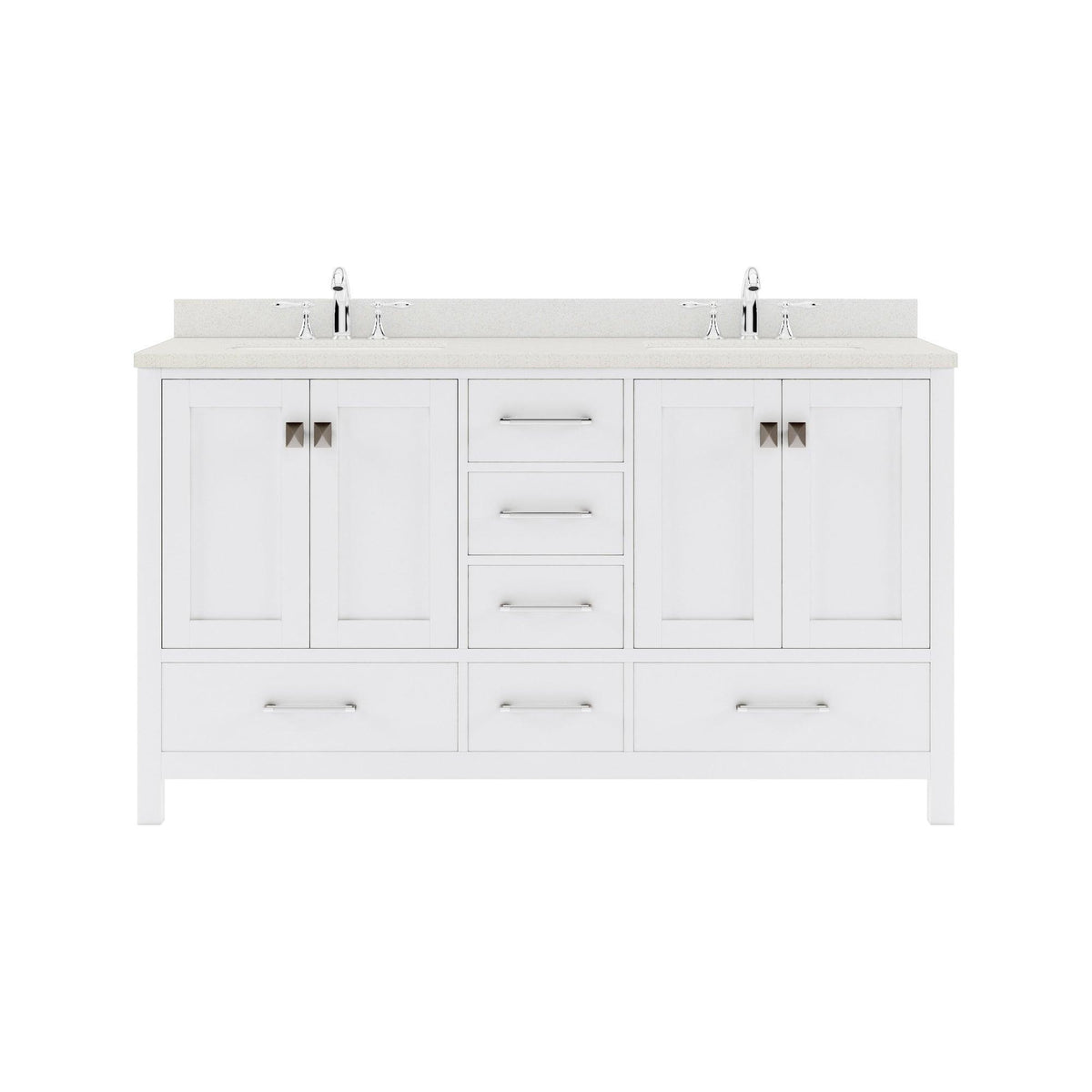 GD-50060-DWQRO-WH White Caroline Avenue 60" Double Bath Vanity Set with Dazzle White Quartz Top & Oval Double Centered Basin