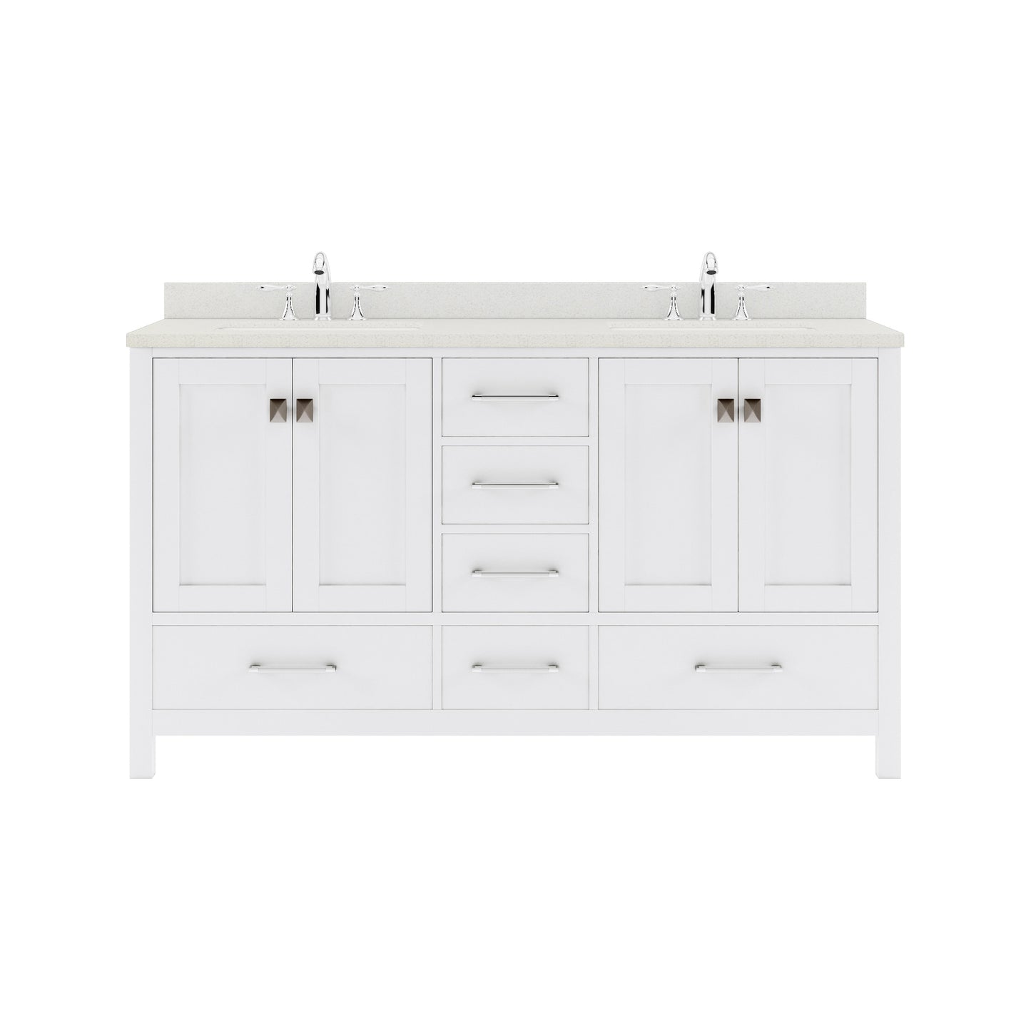 GD-50060-DWQRO-WH White Caroline Avenue 60" Double Bath Vanity Set with Dazzle White Quartz Top & Oval Double Centered Basin