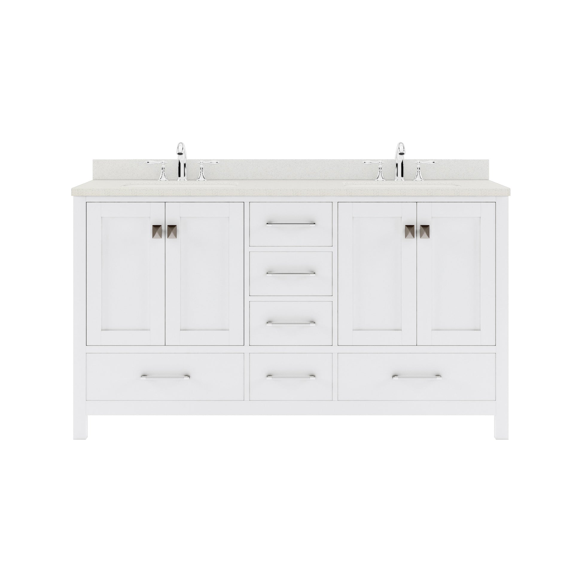 GD-50060-DWQRO-WH White Caroline Avenue 60" Double Bath Vanity Set with Dazzle White Quartz Top & Oval Double Centered Basin