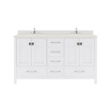 Load image into Gallery viewer, GD-50060-DWQRO-WH White Caroline Avenue 60&quot; Double Bath Vanity Set with Dazzle White Quartz Top &amp; Oval Double Centered Basin
