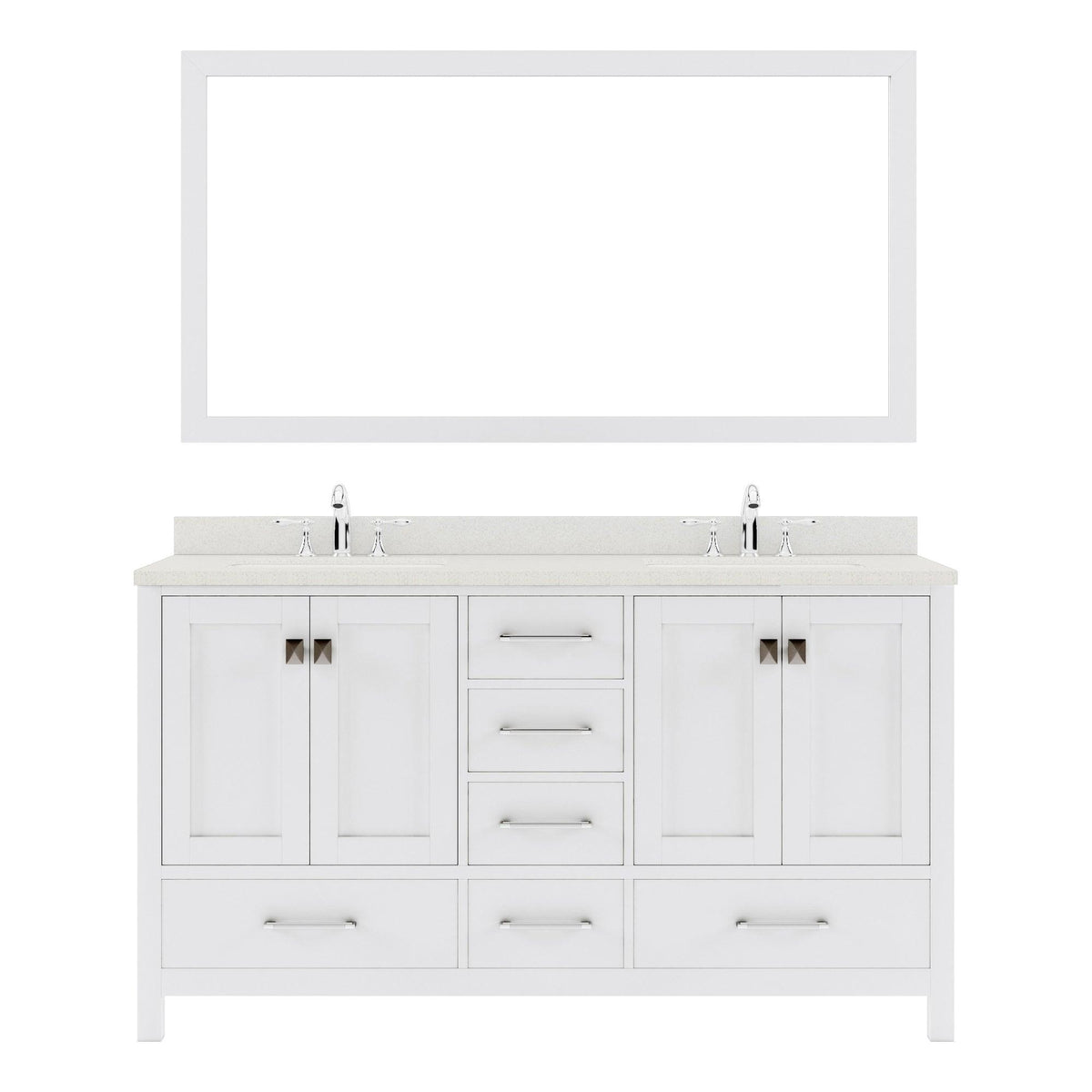 GD-50060-DWQRO-WH White Caroline Avenue 60" Double Bath Vanity Set with Dazzle White Quartz Top & Oval Double Centered Basin, Mirror