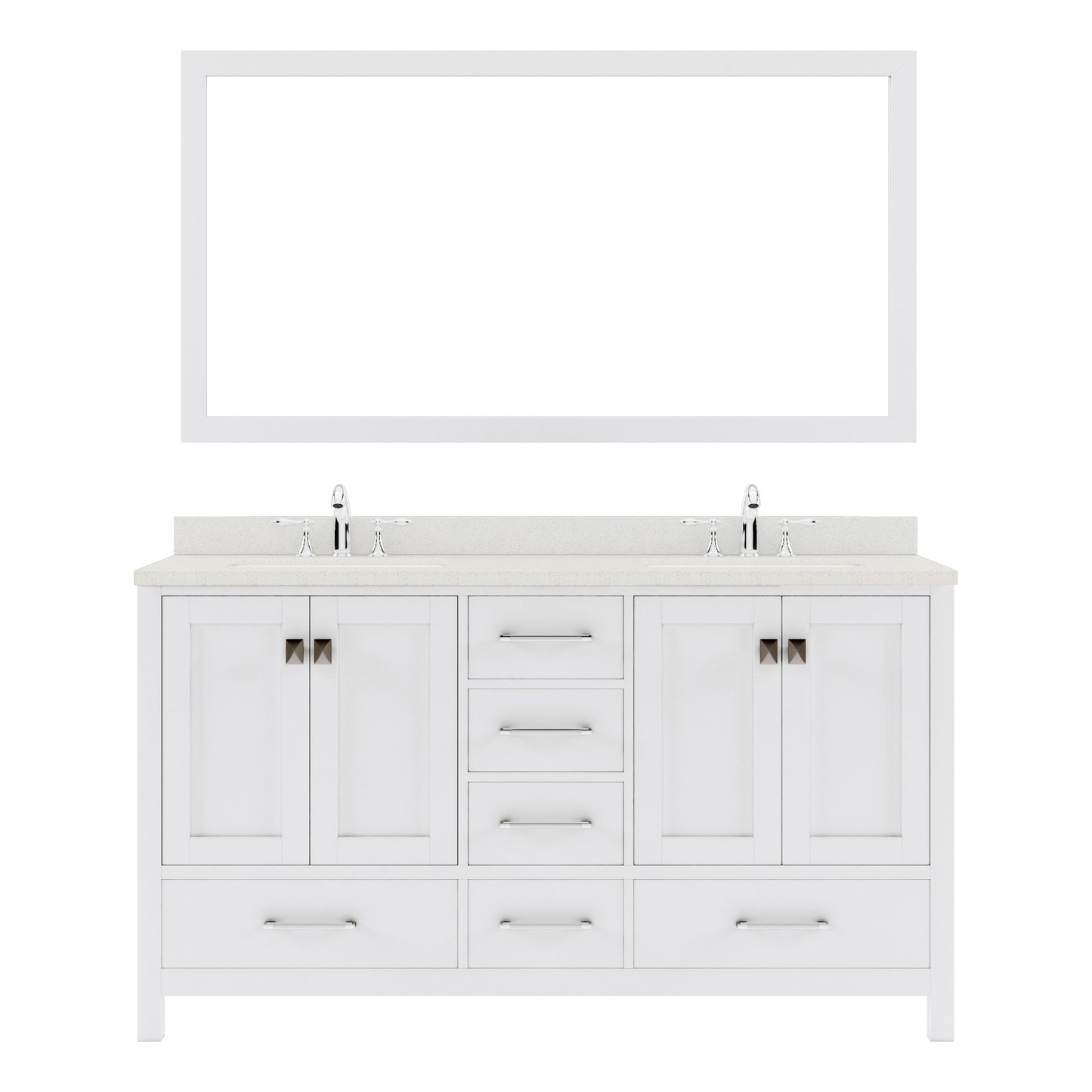 GD-50060-DWQRO-WH White Caroline Avenue 60" Double Bath Vanity Set with Dazzle White Quartz Top & Oval Double Centered Basin, Mirror