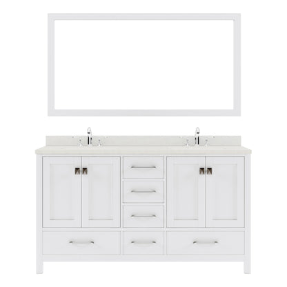 GD-50060-DWQRO-WH White Caroline Avenue 60" Double Bath Vanity Set with Dazzle White Quartz Top & Oval Double Centered Basin, Mirror