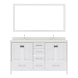GD-50060-DWQRO-WH White Caroline Avenue 60" Double Bath Vanity Set with Dazzle White Quartz Top & Oval Double Centered Basin, Mirror