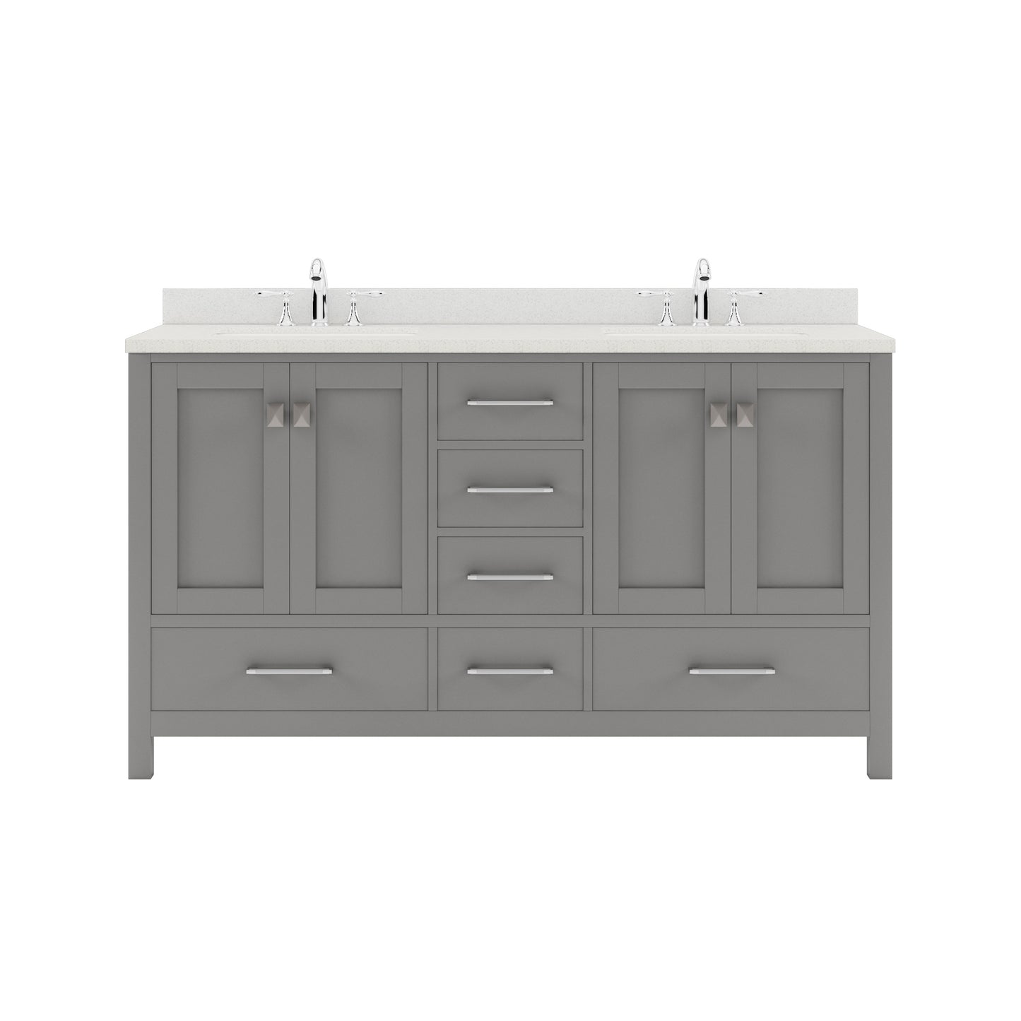 GD-50060-DWQSQ-CG Cashmere Gray Caroline Avenue 60" Double Bath Vanity Set with Dazzle White Quartz Top & Rectangular Double Centered Basin