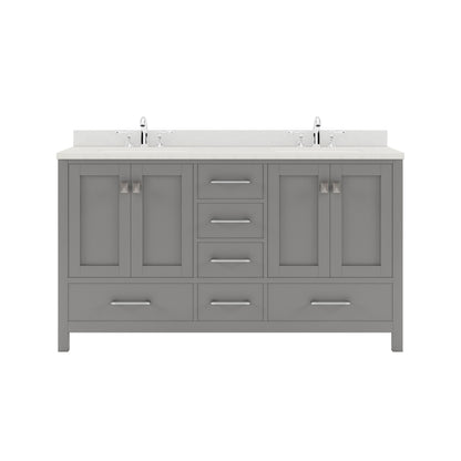 GD-50060-DWQSQ-CG Cashmere Gray Caroline Avenue 60" Double Bath Vanity Set with Dazzle White Quartz Top & Rectangular Double Centered Basin