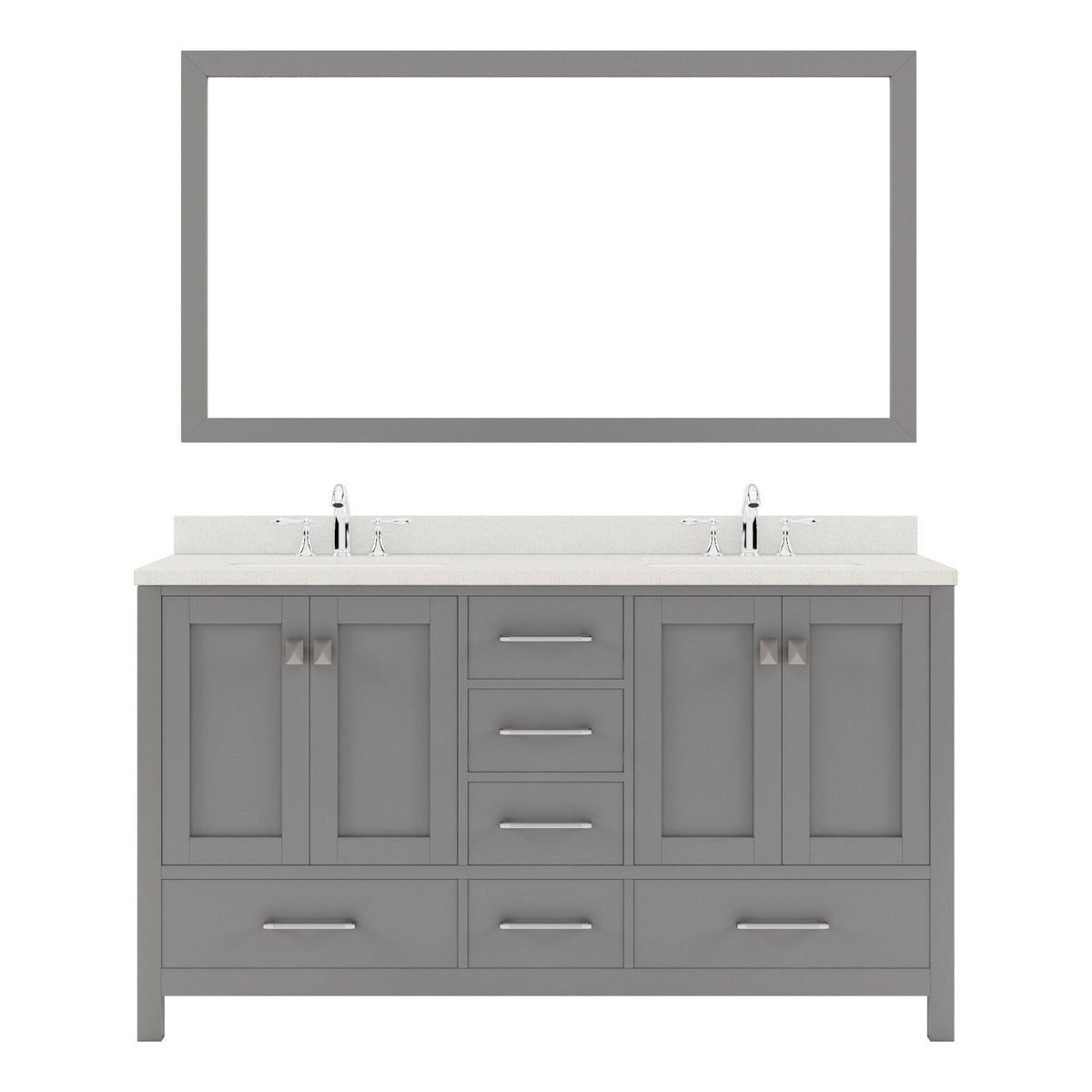 GD-50060-DWQSQ-CG Cashmere Gray Caroline Avenue 60" Double Bath Vanity Set with Dazzle White Quartz Top & Rectangular Double Centered Basin, Mirror