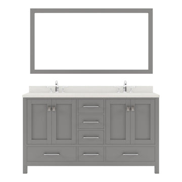 GD-50060-DWQSQ-CG Cashmere Gray Caroline Avenue 60" Double Bath Vanity Set with Dazzle White Quartz Top & Rectangular Double Centered Basin, Mirror