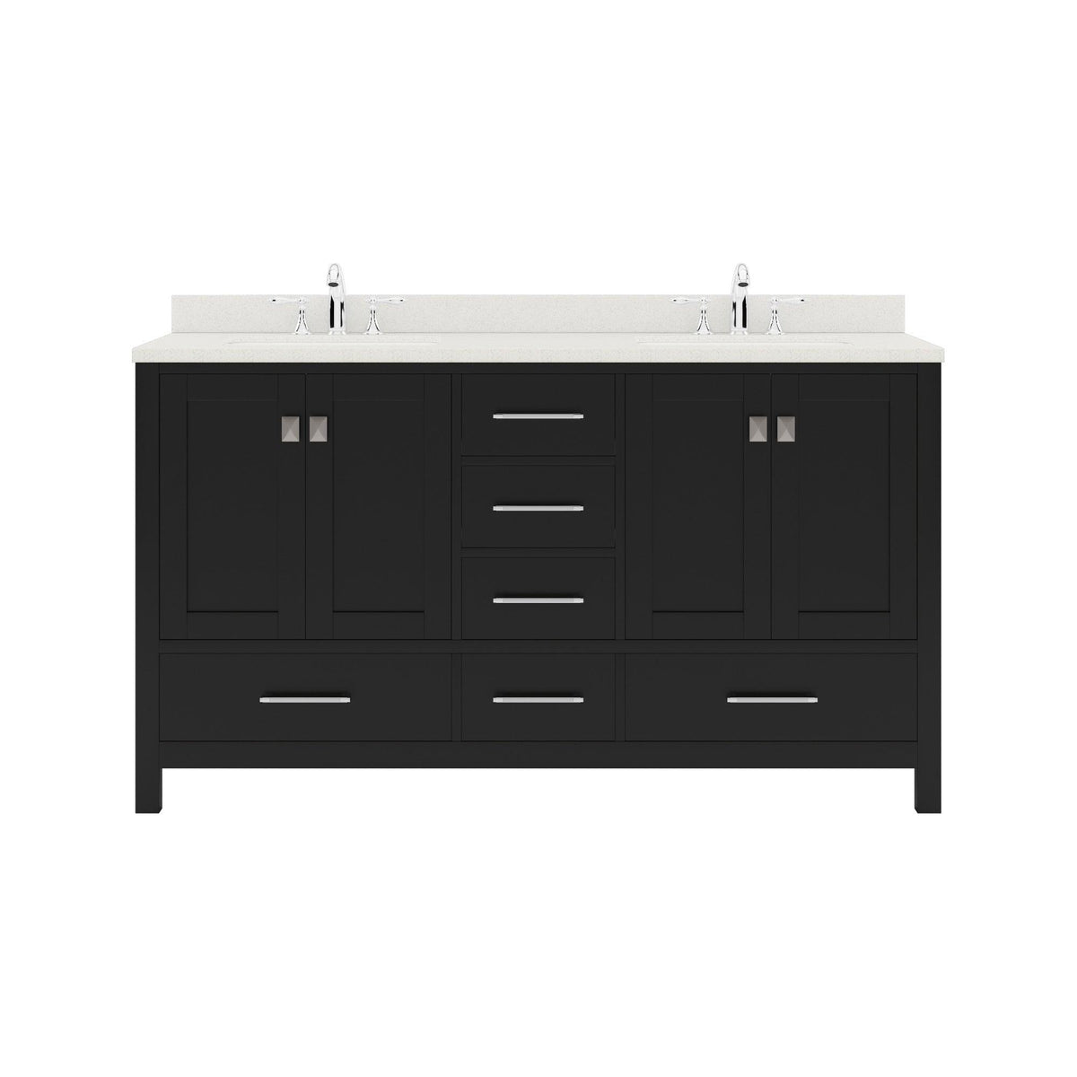GD-50060-DWQSQ-ES Espresso Caroline Avenue 60" Double Bath Vanity Set with Dazzle White Quartz Top & Rectangular Double Centered Basin