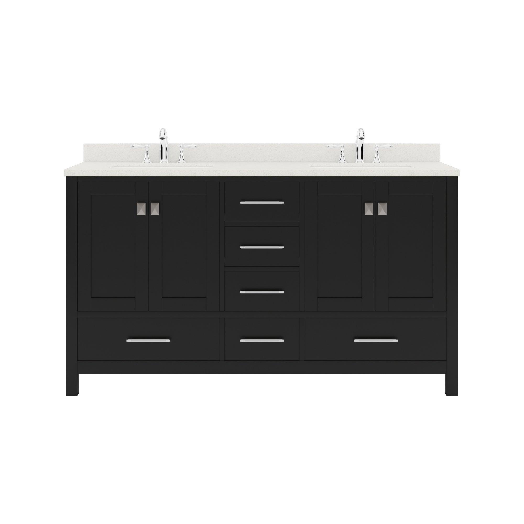 GD-50060-DWQSQ-ES Espresso Caroline Avenue 60" Double Bath Vanity Set with Dazzle White Quartz Top & Rectangular Double Centered Basin