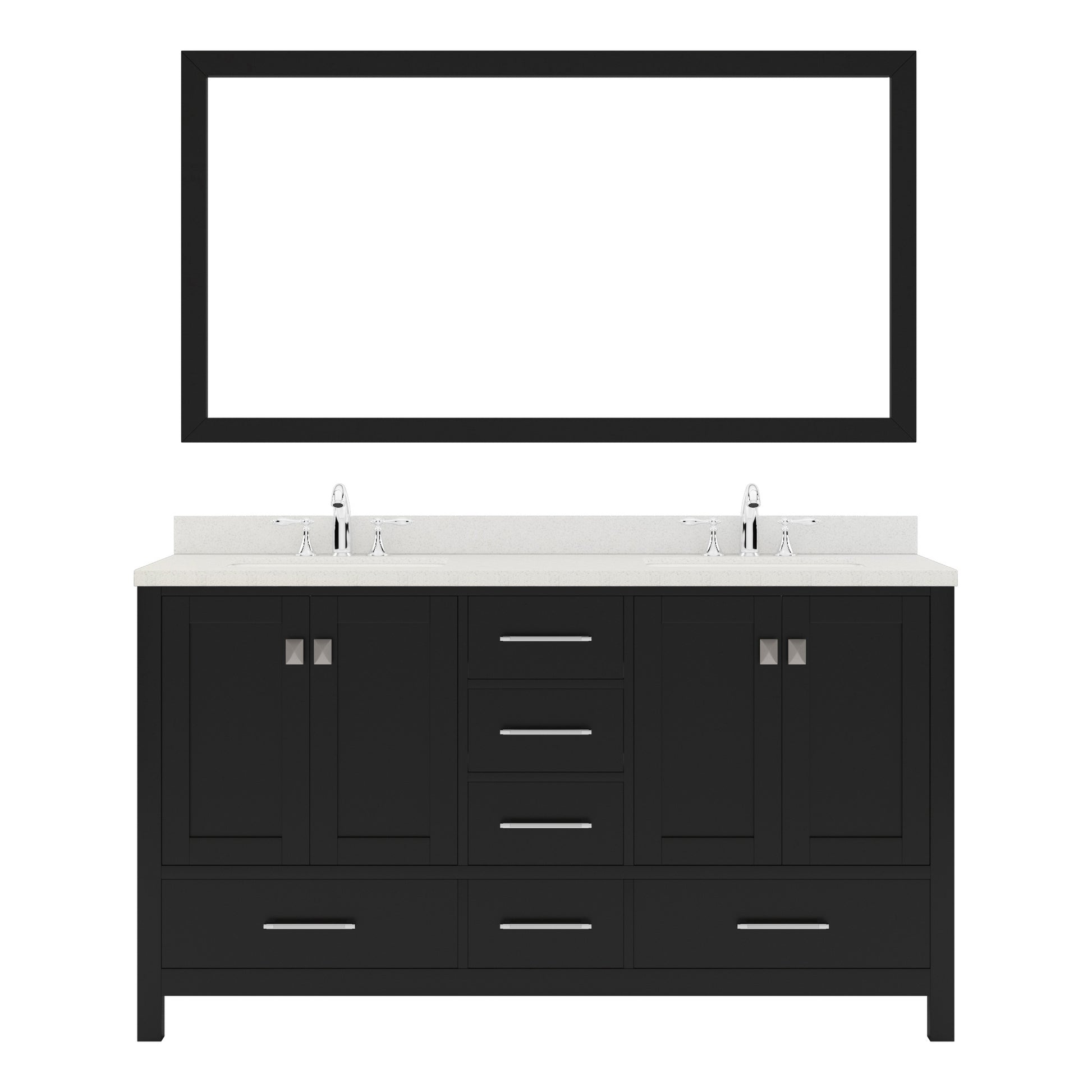 GD-50060-DWQSQ-ES Espresso Caroline Avenue 60" Double Bath Vanity Set with Dazzle White Quartz Top & Rectangular Double Centered Basin, Mirror