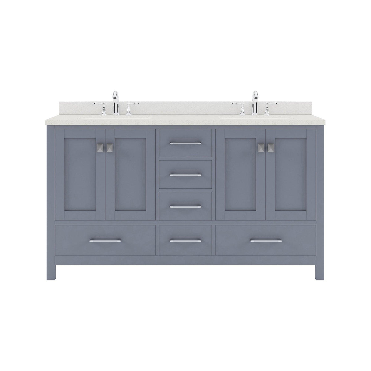 GD-50060-DWQSQ-GR Gray Caroline Avenue 60" Double Bath Vanity Set with Dazzle White Quartz Top & Rectangular Double Centered Basin