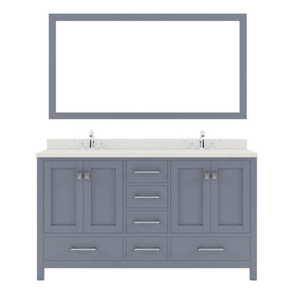 GD-50060-DWQSQ-GR Gray Caroline Avenue 60" Double Bath Vanity Set with Dazzle White Quartz Top & Rectangular Double Centered Basin, Mirror