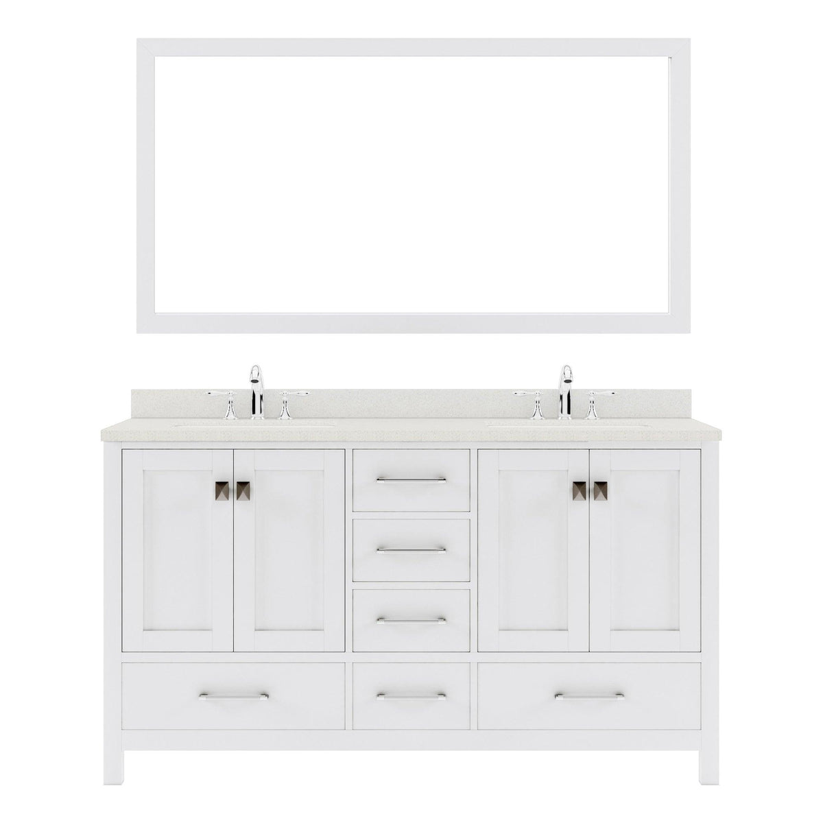 GD-50060-DWQSQ-WH White Caroline Avenue 60" Double Bath Vanity Set with Dazzle White Quartz Top & Rectangular Double Centered Basin, Mirror