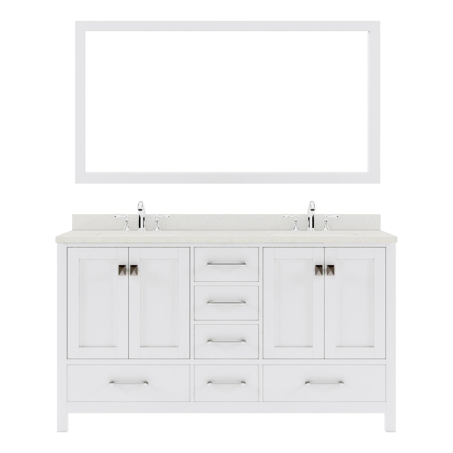 GD-50060-DWQSQ-WH White Caroline Avenue 60" Double Bath Vanity Set with Dazzle White Quartz Top & Rectangular Double Centered Basin, Mirror