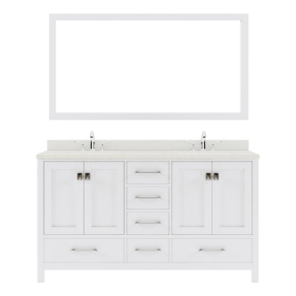 GD-50060-DWQSQ-WH White Caroline Avenue 60" Double Bath Vanity Set with Dazzle White Quartz Top & Rectangular Double Centered Basin, Mirror