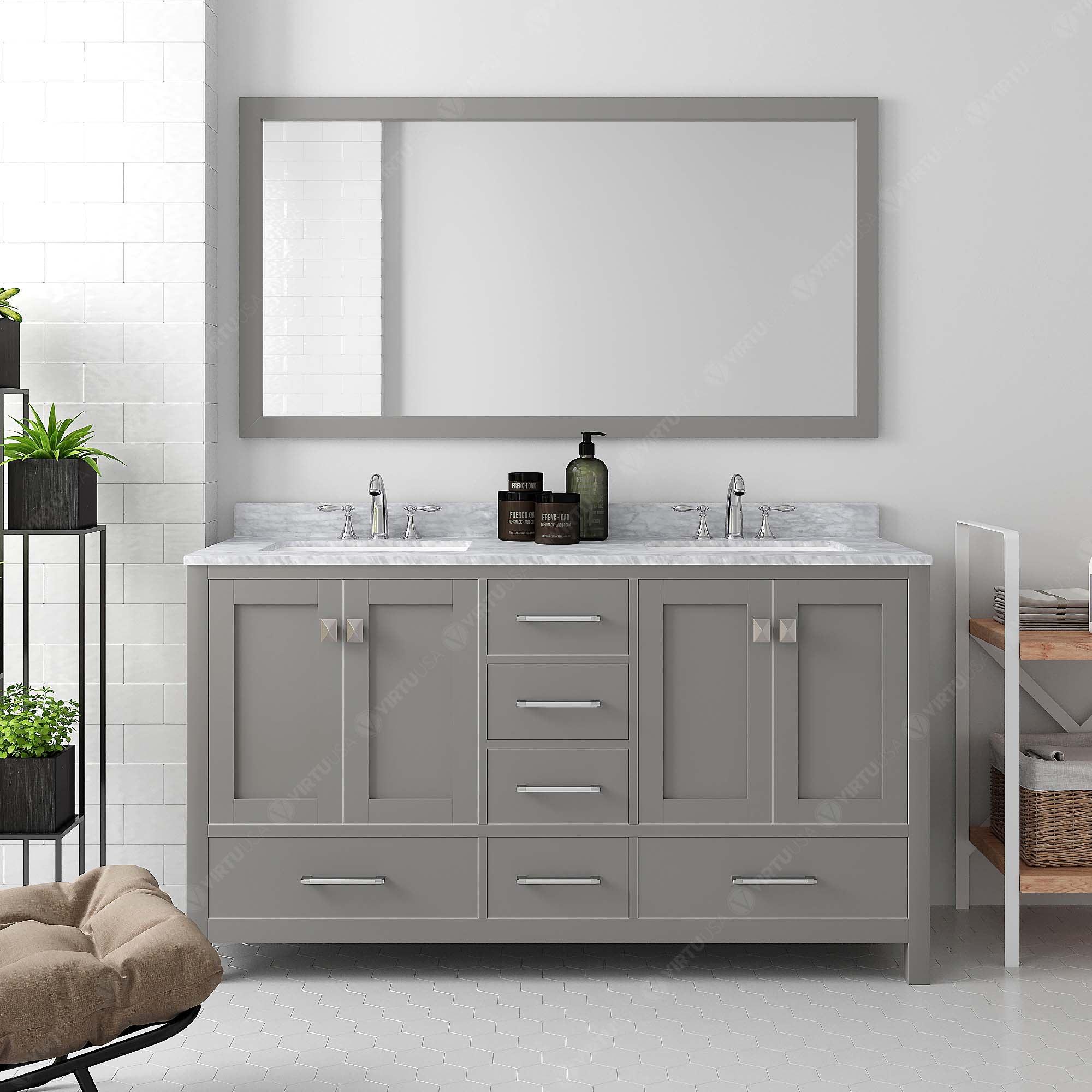 Caroline Avenue 60" Double Bath Vanity Set with Italian Carrara White Marble Top & Rectangular Double Centered Basin