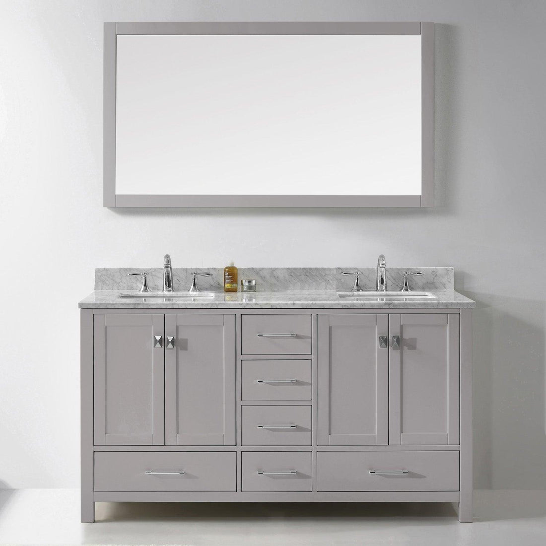 Caroline Avenue 60" Double Bath Vanity Set with Italian Carrara White Marble Top & Rectangular Double Centered Basin