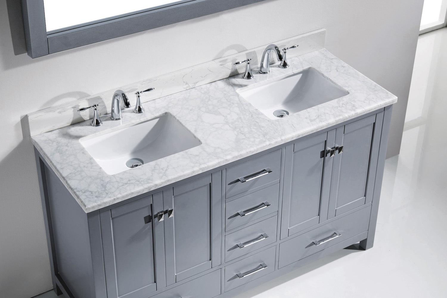 Caroline Avenue 60" Double Bath Vanity Set with Italian Carrara White Marble Top & Rectangular Double Centered Basin