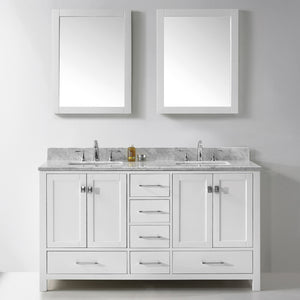 Caroline Avenue 60" Double Bath Vanity Set with Italian Carrara White Marble Top & Rectangular Double Centered Basin