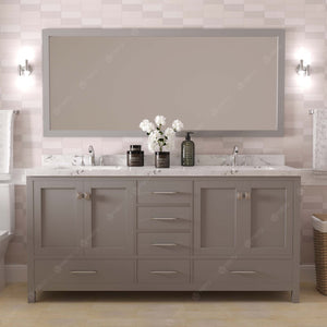 GD-50072-CMSQ-CG Cashmere Gray Caroline Avenue 72" Double Bath Vanity Set with Cultured Marble Quartz Top & Rectangular Centered Basin, Mirror styled