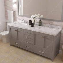 Load image into Gallery viewer, GD-50072-CMSQ-CG Cashmere Gray Caroline Avenue 72&quot; Double Bath Vanity Set with Cultured Marble Quartz Top &amp; Rectangular Centered Basin, Mirror side
