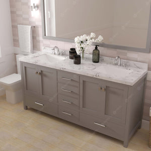 GD-50072-CMSQ-CG Cashmere Gray Caroline Avenue 72" Double Bath Vanity Set with Cultured Marble Quartz Top & Rectangular Centered Basin, Mirror side