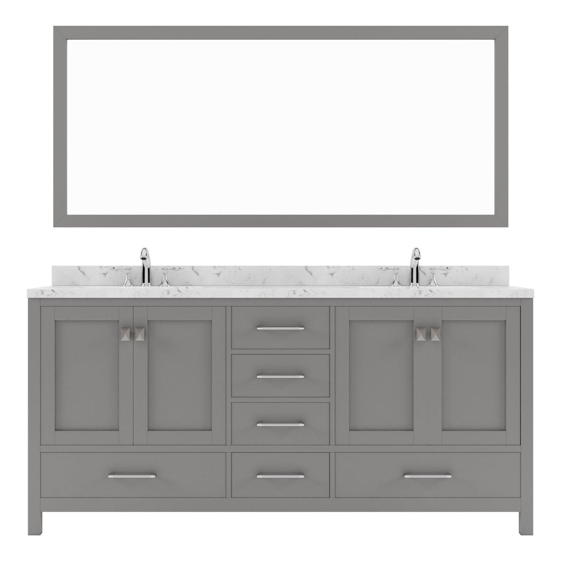 GD-50072-CMSQ-CG Cashmere Gray Caroline Avenue 72" Double Bath Vanity Set with Cultured Marble Quartz Top & Rectangular Centered Basin, Mirror