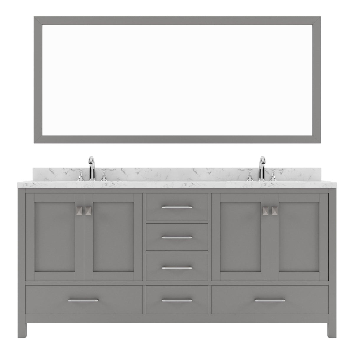 GD-50072-CMSQ-CG Cashmere Gray Caroline Avenue 72" Double Bath Vanity Set with Cultured Marble Quartz Top & Rectangular Centered Basin, Mirror