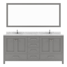 Load image into Gallery viewer, GD-50072-CMSQ-CG Cashmere Gray Caroline Avenue 72&quot; Double Bath Vanity Set with Cultured Marble Quartz Top &amp; Rectangular Centered Basin, Mirror