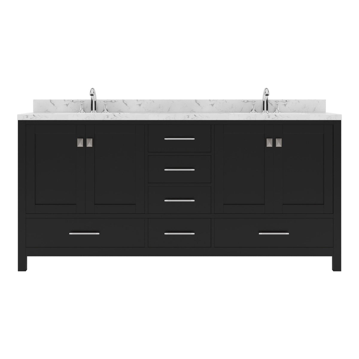 GD-50072-CMSQ-ES Espresso Caroline Avenue 72" Double Bath Vanity Set with Cultured Marble Quartz Top & Rectangular Centered Basin