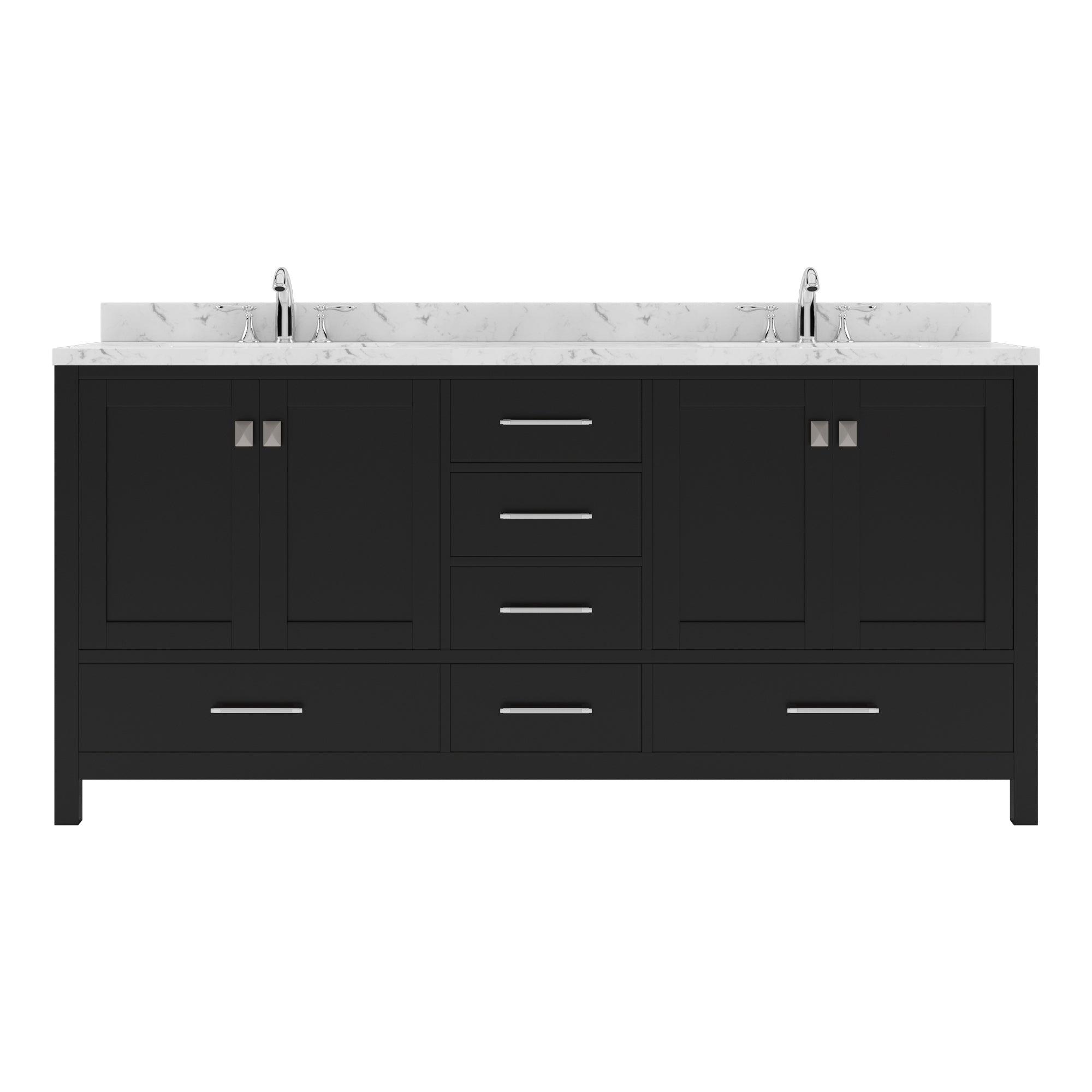 GD-50072-CMSQ-ES Espresso Caroline Avenue 72" Double Bath Vanity Set with Cultured Marble Quartz Top & Rectangular Centered Basin