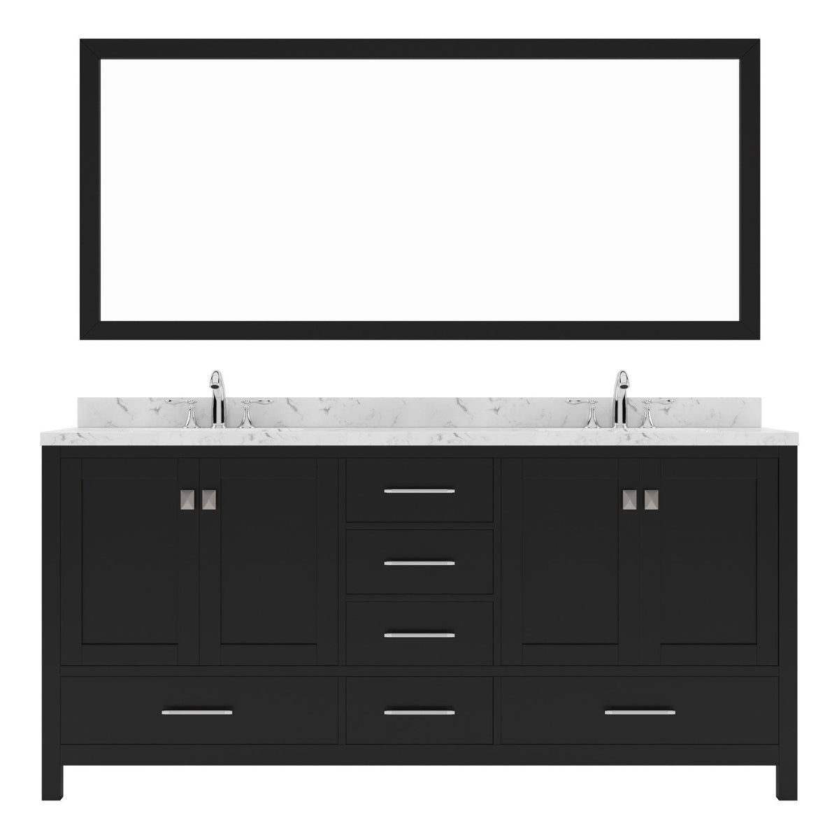 GD-50072-CMSQ-ES Espresso Caroline Avenue 72" Double Bath Vanity Set with Cultured Marble Quartz Top & Rectangular Centered Basin, Mirror