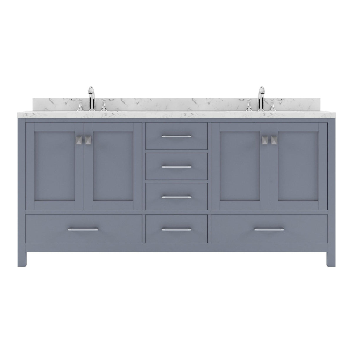 GD-50072-CMSQ-GR Gray Caroline Avenue 72" Double Bath Vanity Set with Cultured Marble Quartz Top & Rectangular Centered Basin