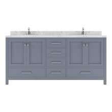 Load image into Gallery viewer, GD-50072-CMSQ-GR Gray Caroline Avenue 72&quot; Double Bath Vanity Set with Cultured Marble Quartz Top &amp; Rectangular Centered Basin