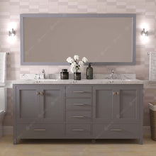 Load image into Gallery viewer, GD-50072-CMSQ-GR Gray Caroline Avenue 72&quot; Double Bath Vanity Set with Cultured Marble Quartz Top &amp; Rectangular Centered Basin, Mirror styled