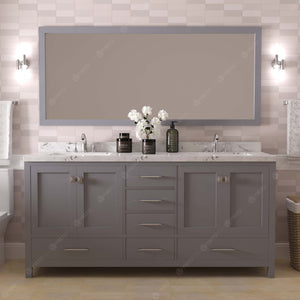 GD-50072-CMSQ-GR Gray Caroline Avenue 72" Double Bath Vanity Set with Cultured Marble Quartz Top & Rectangular Centered Basin, Mirror styled