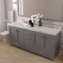 Load image into Gallery viewer, GD-50072-CMSQ-GR Gray Caroline Avenue 72&quot; Double Bath Vanity Set with Cultured Marble Quartz Top &amp; Rectangular Centered Basin, Mirror side