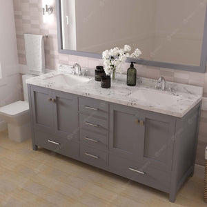 GD-50072-CMSQ-GR Gray Caroline Avenue 72" Double Bath Vanity Set with Cultured Marble Quartz Top & Rectangular Centered Basin, Mirror side